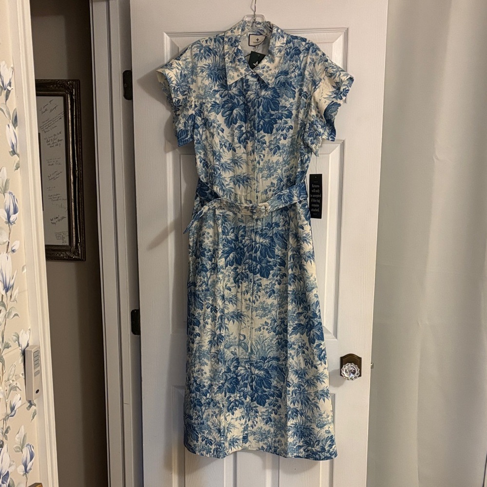 Tuckernuck Chloe dress in misty blue toile
